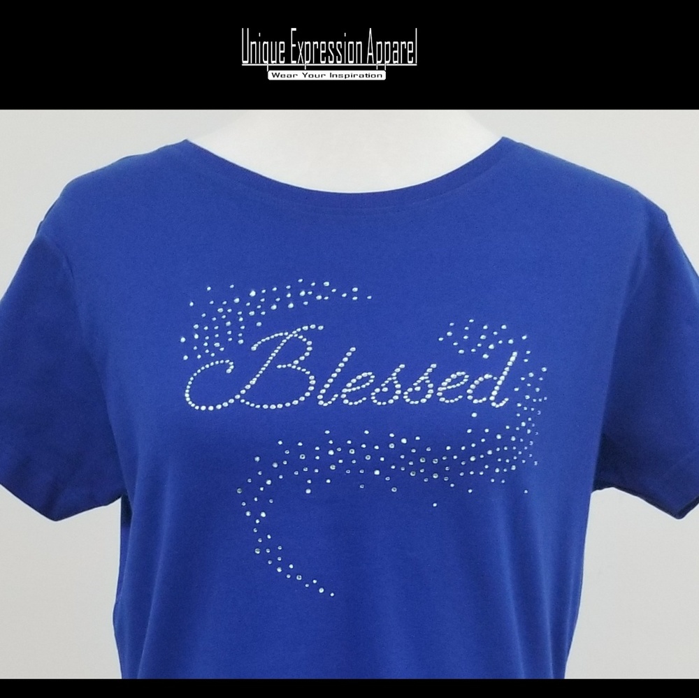 5⭐ "Blessed" dressy blue graphic tee